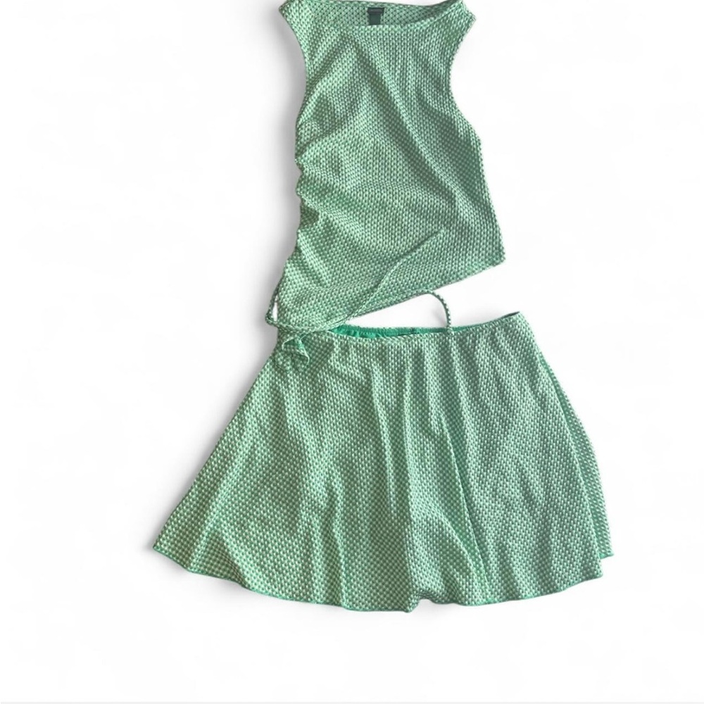 Green Gingham Sleeveless Top and Skirt Set